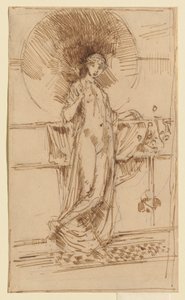 Frau mit Sonnenschirm (Skizze von "Harmonie in Blau und Gold") von James McNeill Whistler