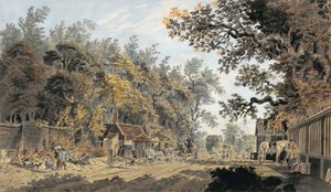 Kutsche und Viererzug an einem Mauttor, London von James Miller