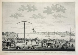 Ansicht der Ufer des Ganges mit Darstellung des Churruck Poojah, veröffentlicht 1810 (Gravur)