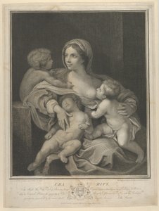 Wohltätigkeit, die ein Kind stillt, ein weiteres schläft auf ihrem Schoß und ein drittes spricht mit ihr, 1793
