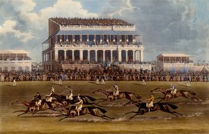 Die Haupttribüne bei den Epsom-Rennen, Druck von Charles Hunt, 1836