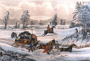 Die Postkutsche im Schneetreiben, graviert von G. Reeves, veröffentlicht von J. Watson am 21.09.1825 von James Pollard