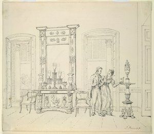 Eine englische Dame und ein Herr in einem Salon, Kalkutta, um 1830 von James Prinsep