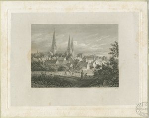 Lichfield Cathedral - Nord-Nordwest-Ansicht (entfernt): Gravur, undatiert [ca. 1816] von James Storer