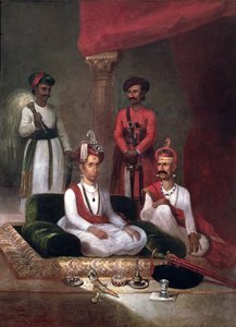 Madhu Rao Narayan, der Maratha Peshwa mit Nana Fadnavis und Begleitern, Poona, 1792 von James Wales