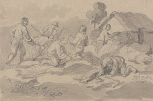 Bauernarbeiter beim Dreschen von Korn von James Ward