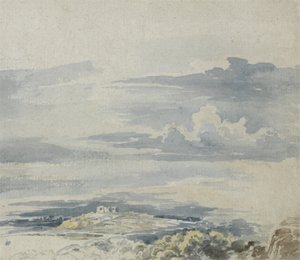 Landschaft mit einer Burg auf einem Hügel