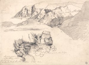 Studien einer hügeligen Küste und eines felsigen Wasserfalls von James Ward