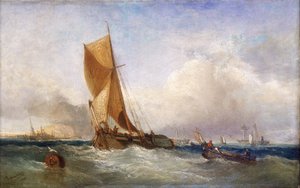 Ein Segelboot von der Themse (England), für den Transport und Handel entlang des Flusses und an der Ostküste. Öl auf Leinwand von James Webb