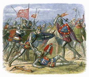 König Heinrich V. wird von Herzog von Alençon in der Schlacht von Agincourt angegriffen von James William Edmund Doyle