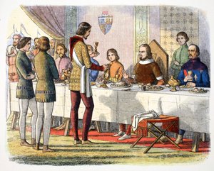 Prinz Edward bedient John von Artois am Tisch, nachdem er ihn in Poitiers besiegt hat, 1356, 1864