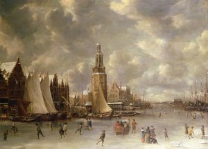 Winterlandschaft mit dem Montelbaanstoren, Amsterdam von Jan Abrahamsz. Beerstraaten