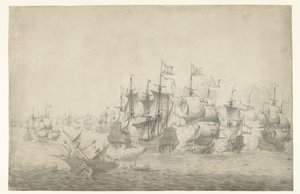 Eine Seeschlacht, möglicherweise bei Lowestoft am 13. Juni 1665 (linkes Blatt)