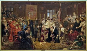 "Die Union von Lublin": Politischer Vertrag, unterzeichnet am 1. Juli 1569 in Lublin (Polen), der das Königreich Polen und das Großherzogtum Litauen zu einem Staat, der Republik der Zwei Nationen, vereinte, regiert von einer Wahlmonarchie