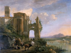 Flusslandschaft mit der Kirche SS Giovanni e Paolo, Rom