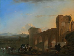 Der Tiber mit der Ponte Molle bei Sonnenuntergang von Jan Asselijin