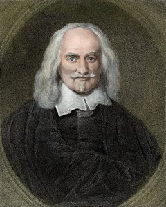 Porträt von Thomas Hobbes (1588-1679) englischer Philosoph. Farbgravur aus dem 19. Jahrhundert
