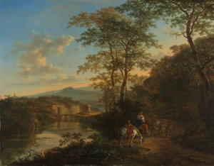 Italienische Landschaft mit der Ponte Lucano über den Aniene, um 1650-1652