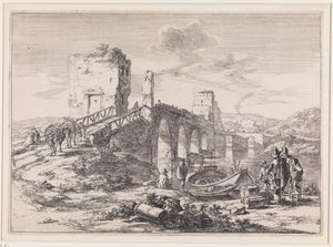 Landschaft mit Brücke, die Ponte Molle von Jan Both
