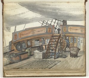 Deckansicht eines Ostindienfahrers mit Steuermann am Ruder von Jan Brandes