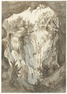 Wasserfall von Tivoli aus einer Höhle gesehen