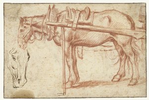 Pferd vor einem Wagen und ein Pferdekopf von Jan Brueghel (I)