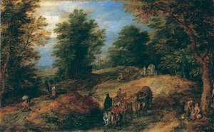 Landschaft mit Reisenden auf einem Waldweg, ca. 1607 von Jan Brueghel the Elder
