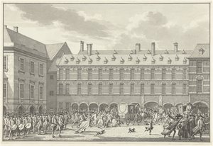 Unruhen, als die Abgeordneten von Dordrecht durch das Stadhouderspoort am Binnenhof fahren, 1786