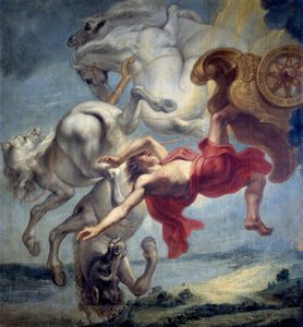 Der Sturz des Phaeton: Unfähig, den Wagen des Helios zu kontrollieren, wird Phaeton von Zeus getroffen und fällt in den Fluss Eridanus