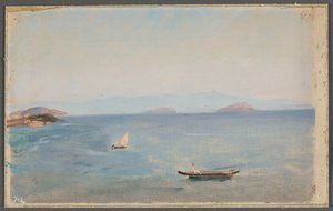 Blick auf eine bergige Küste am Meer. Aus der Reise nach Konstantinopel von Jan Ciągliński