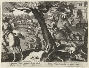 Hirschjagd mit Hunden von Jan Collaert (II) (attributed to)