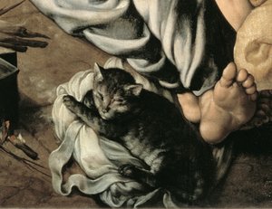 Die Heilige Familie um ein Feuer, ca. 1532-33 (Detail)