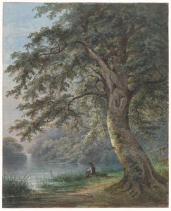 Angler unter großem Baum am Teich von Jan David Geerling Grootveld