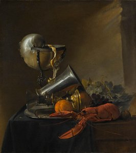 Stillleben mit Hummer und Nautilus-Pokal