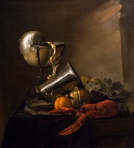 Stillleben mit Nautilusbecher und Hummer