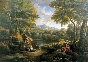 Landschaft mit Figuren an einem Brunnen von Jan Frans van Bloemen