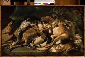 Stillleben mit Wild. Hase, Hirschkuh, Enten. Gemälde von Jan (Johannes) Fyt (1611-1661) 1640 Puschkin-Museum, Moskau von Jan Fyt