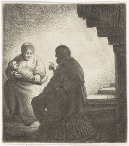 Familie sitzt bei einer Wendeltreppe von Jan Gillisz. van Vliet