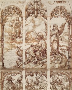 Johannes der Evangelist empfängt seine Visionen auf der Insel Patmos von Jan Gossaert