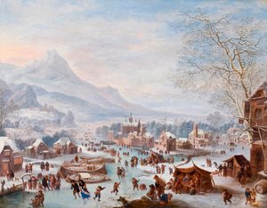 Winterszene mit Schlittschuhläufern