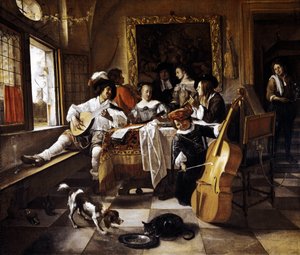 Familienkonzert. Szene in einem niederländischen Interieur. Gemälde von Jan Steen (1626-1679) 1666 Chicago, Art Institute of Chicago