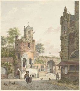 Stadtmauer mit einem Turm und einem Tor, von innen gesehen von Jan Hendrik Verheijen