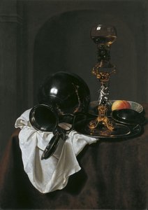 Stillleben mit Weinglas und Zinnkrug