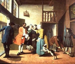 Die Besuche des Arztes - Ein niederländisches Sprichwort: Der Arzt wird als Teufel dargestellt, wenn er zurückkehrt, um seine Rechnung zu präsentieren (eines von vier) von Jan Josef the Elder Horemans