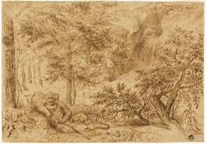 Landschaft mit schlafendem Schäfer unter einem Baum von Jan Lievens