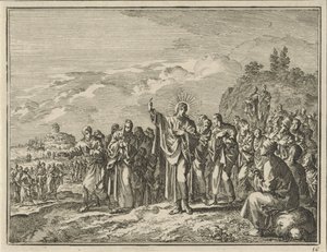 Christus predigt vor einer Menge im Freien von Jan Luyken