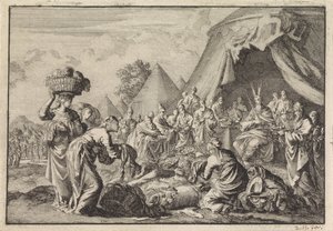 Israeliten bringen ihre Kostbarkeiten für den Bau des Tabernakels von Jan Luyken