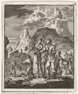 Begegnung von Pilgern in den Bergen von Jan Luyken