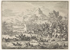 Placidus besiegt die Juden am Jordan und treibt sie in den Fluss