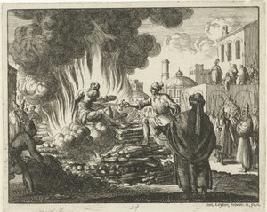 Polykarp auf dem Scheiterhaufen erstochen von Jan Luyken